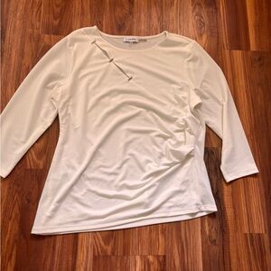 Calvin Klein Cream Asymmetrical 3/4 Sleeve Blouse
